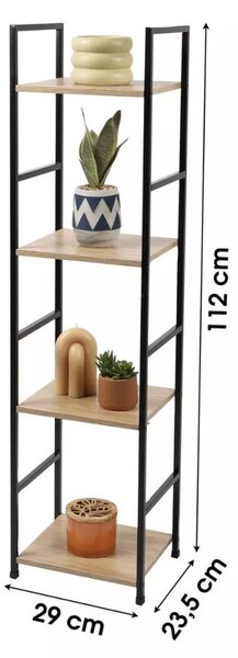 Intenso Home 4 szintes nyitott könyvespolc 29 x 112cm (Aranytölgy) | Univerzális tároló állvány fém lábakkal