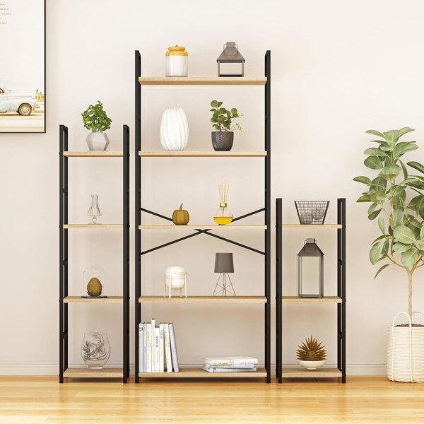 Intenso Home 5 szintes nyitott könyvespolc 29 x 144cm (Aranytölgy) | Univerzális tároló állvány fém lábakkal