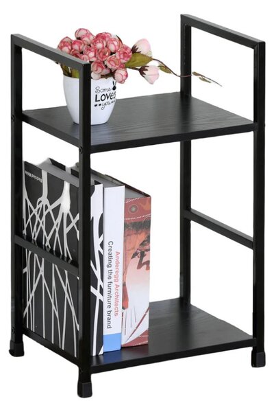 Intenso Home 2 szintes nyitott könyvespolc / éjjeliszekrény 29 x 48cm (Fekete) | Univerzális tároló állvány fém lábakkal