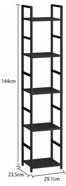 Intenso Home 5 szintes nyitott könyvespolc 29 x 144cm (Fekete) | Univerzális tároló állvány fém lábakkal
