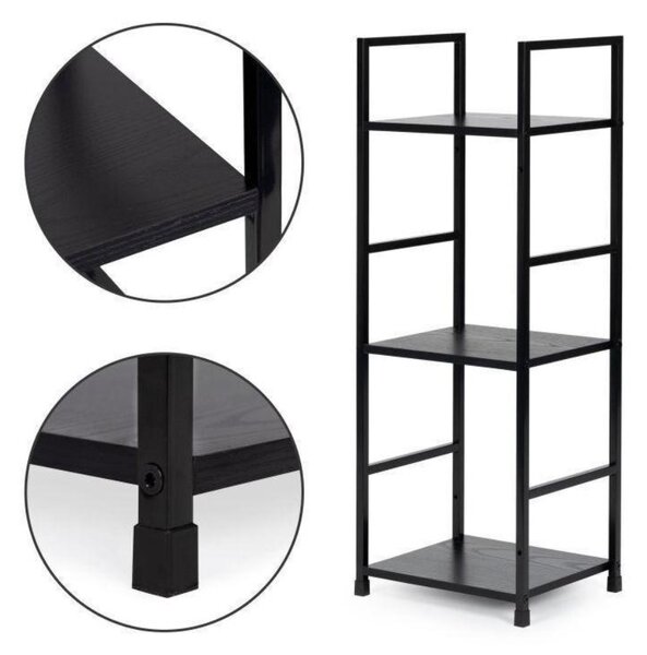 Intenso Home 3 szintes nyitott könyvespolc 29 x 80cm (Fekete) | Univerzális tároló állvány fém lábakkal