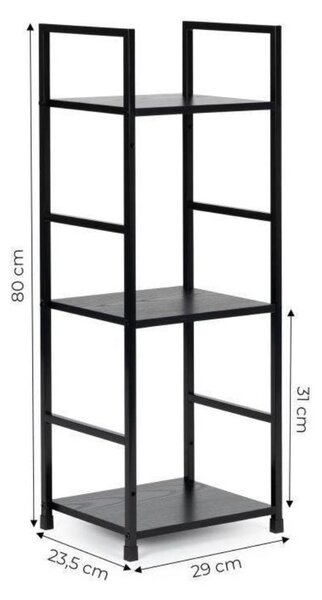 Intenso Home 3 szintes nyitott könyvespolc 29 x 80cm (Fekete) | Univerzális tároló állvány fém lábakkal