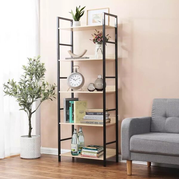 Intenso Home 5 szintes nyitott könyvespolc 60 x 160cm (Sonoma tölgy) | Univerzális tároló állvány fém lábakkal