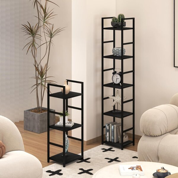 Intenso Home 5 szintes nyitott könyvespolc 29 x 144cm (Fekete) | Univerzális tároló állvány fém lábakkal