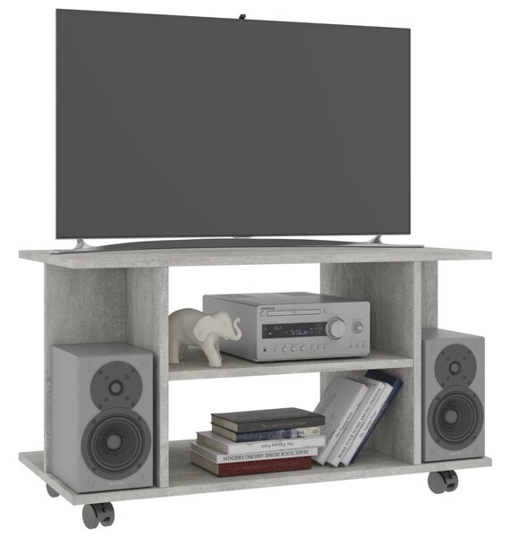 Betonszürke szerelt fa TV-szekrény görgőkkel 80 x 40 x 45 cm