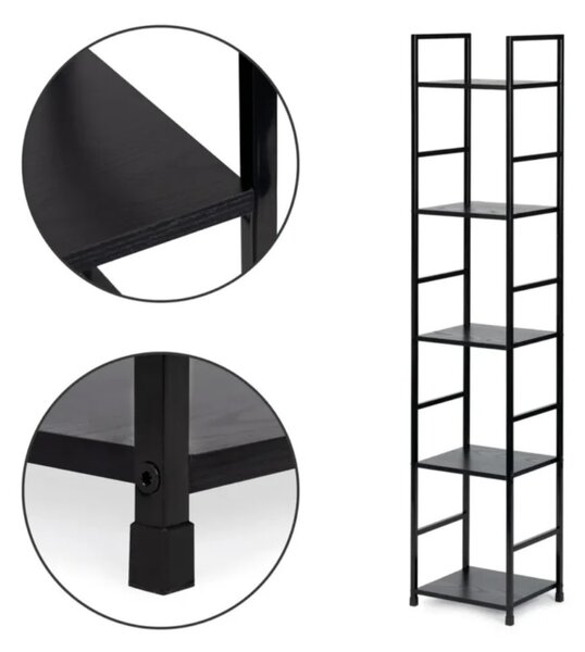 Intenso Home 5 szintes nyitott könyvespolc 29 x 144cm (Fekete) | Univerzális tároló állvány fém lábakkal