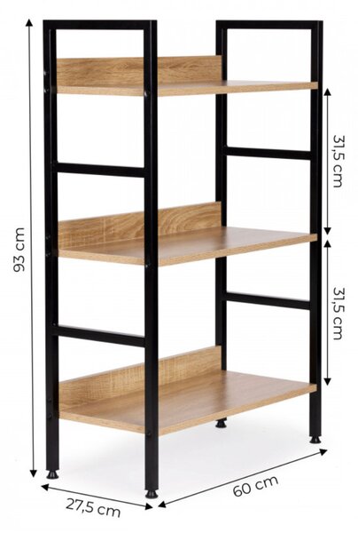 Intenso Home 3 szintes nyitott könyvespolc 60 x 93cm (Sonoma tölgy) | Univerzális tároló állvány fém lábakkal