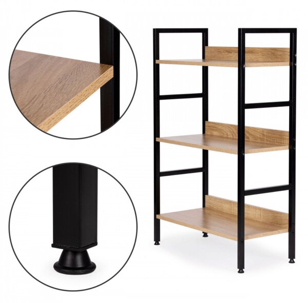 Intenso Home 3 szintes nyitott könyvespolc 60 x 93cm (Sonoma tölgy) | Univerzális tároló állvány fém lábakkal