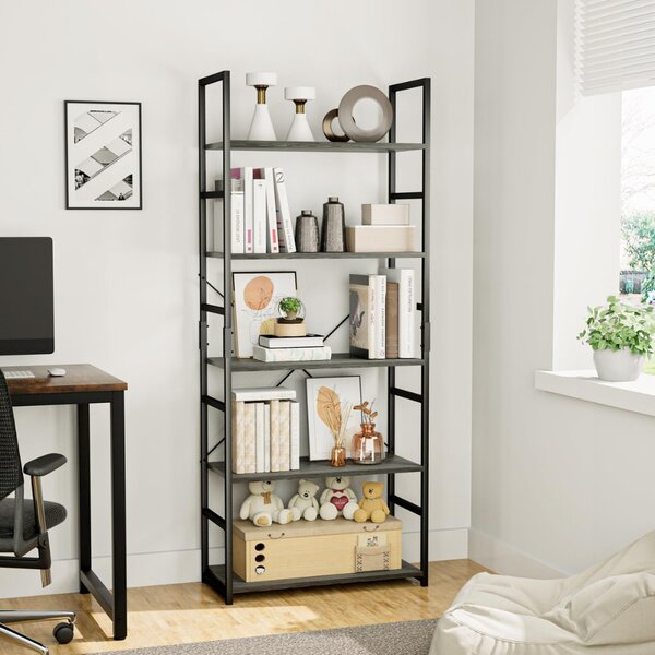 Intenso Home 5 szintes nyitott könyvespolc 59 x 144cm (Fekete) | Univerzális tároló állvány fém lábakkal