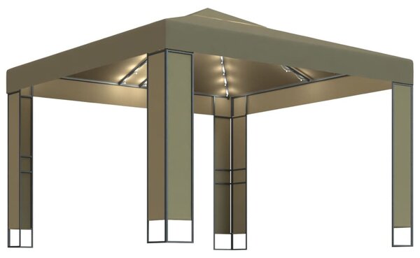 Tópszínű dupla tetős pavilon LED fényfüzérrel 3 x 3 x 2,7 m