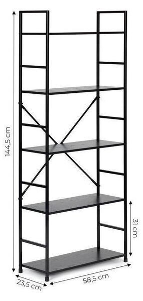 Intenso Home 5 szintes nyitott könyvespolc 59 x 144cm (Fekete) | Univerzális tároló állvány fém lábakkal