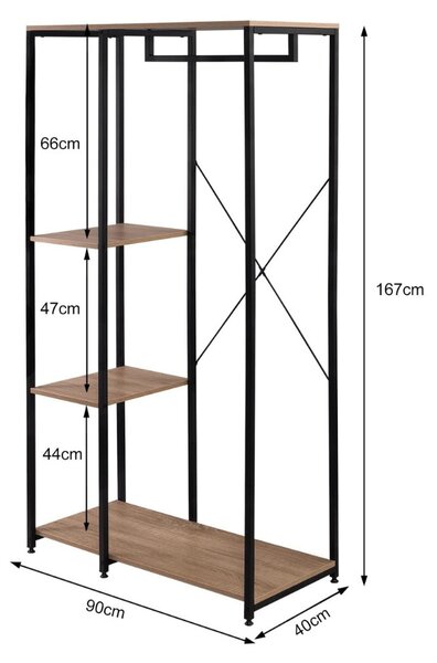 Intenso Home ruhafogas polcokkal 90 x 167cm sonoma tölgy | Előszobai ruhatároló cipőtartóval / nyitott gardrób