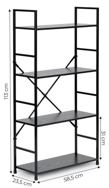 Intenso Home 4 szintes nyitott könyvespolc 59 x 112cm (Fekete) | Univerzális tároló állvány fém lábakkal