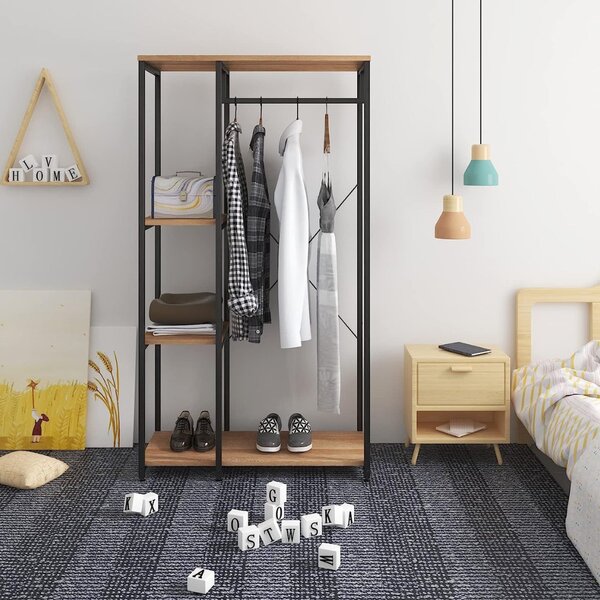 Intenso Home ruhafogas polcokkal 90 x 167cm sonoma tölgy | Előszobai ruhatároló cipőtartóval / nyitott gardrób