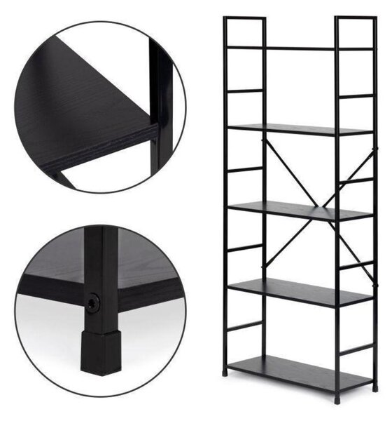 Intenso Home 5 szintes nyitott könyvespolc 59 x 144cm (Fekete) | Univerzális tároló állvány fém lábakkal