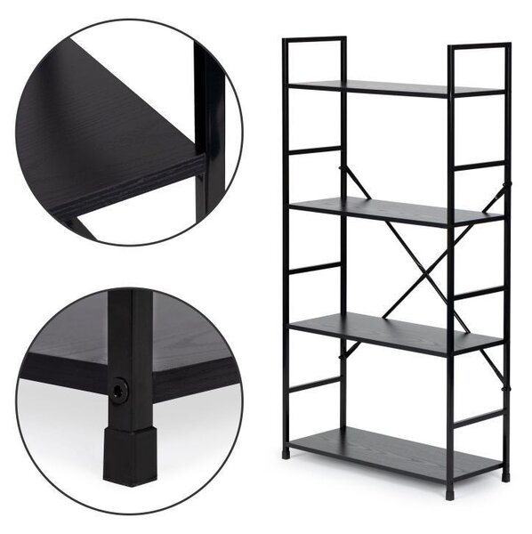 Intenso Home 4 szintes nyitott könyvespolc 59 x 112cm (Fekete) | Univerzális tároló állvány fém lábakkal