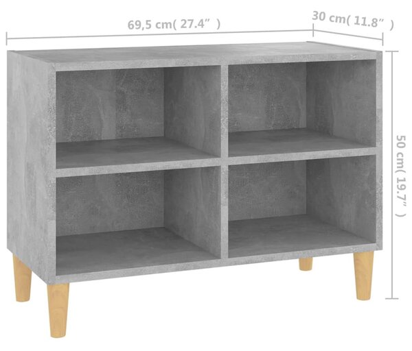 Betonszürke TV-szekrény tömör falábakkal 69,5 x 30 x 50 cm