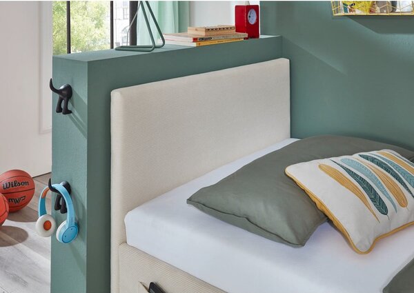Bézs kárpitozott ágyneműtartós gyerekágy ágyráccsal 90x200 cm Cool – Meise Möbel