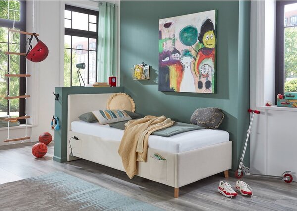 Bézs kárpitozott ágyneműtartós gyerekágy ágyráccsal 90x200 cm Cool – Meise Möbel