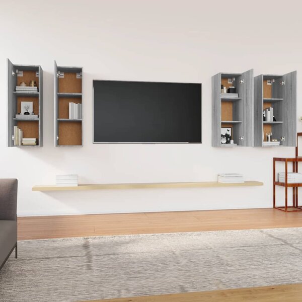 4 db szürke sonoma színű szerelt fa TV-szekrény 30,5x30x90 cm