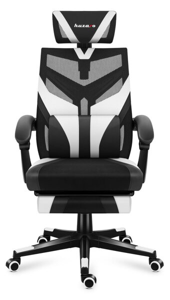 Gamer szék ergonomikus lábtartóval, fekvőtámasz , fekete-fehér