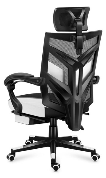 Gamer szék ergonomikus lábtartóval, fekvőtámasz , fekete-fehér
