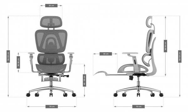Premium Ergonomikus ortopéd irodai szék kényelmes irodai szék, állítható magasság, lábtámasz, szürke