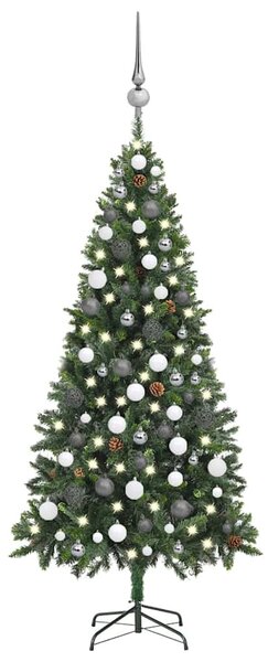 Megvilágított műkarácsonyfa gömb szettel és tobozzal 180 cm