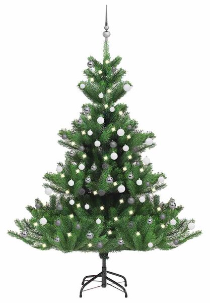 Zöld nordmann műfenyő LED-fényekkel és gömbszettel 180 cm