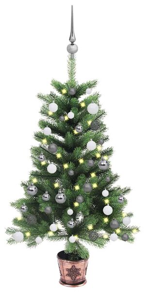Zöld megvilágított műkarácsonyfa gömb szettel 65 cm