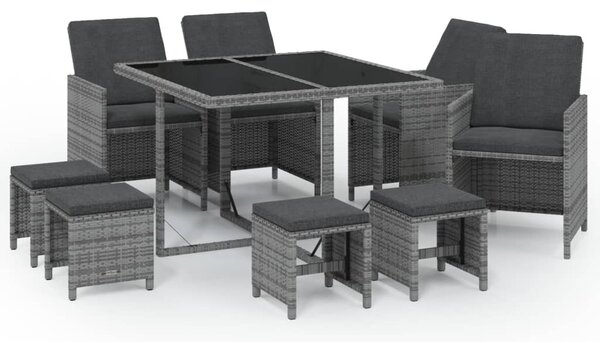 9 részes szürke polyrattan kerti étkezőgarnitúra párnákkal