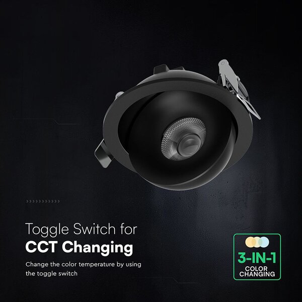 V-TAC CREE COB 12W süllyeszthető LED mélysugárzó, állítható szöggel, fekete házzal, CCT - SKU 24479