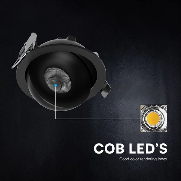 V-TAC CREE COB 12W süllyeszthető LED mélysugárzó, állítható szöggel, fekete házzal, CCT - SKU 24479