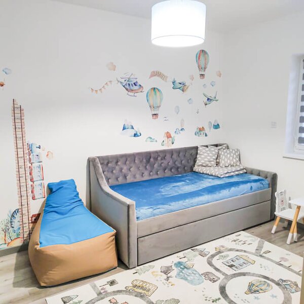 INSPIO - átragasztható textil matrica - Gyerekszoba falmatrica - Vonat magasságmérő