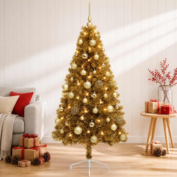 Műkarácsonyfa gömbbel 120 cm 150 LED Meleg fehér PVC és fém