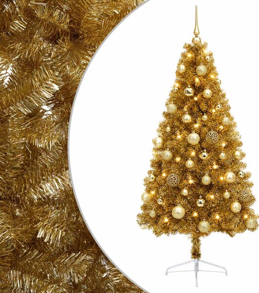 Műkarácsonyfa gömbbel 120 cm 150 LED Meleg fehér PVC és fém