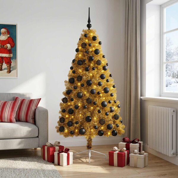 Műkarácsonyfa gömbbel 180 cm 300 LED Meleg fehér PVC és fém