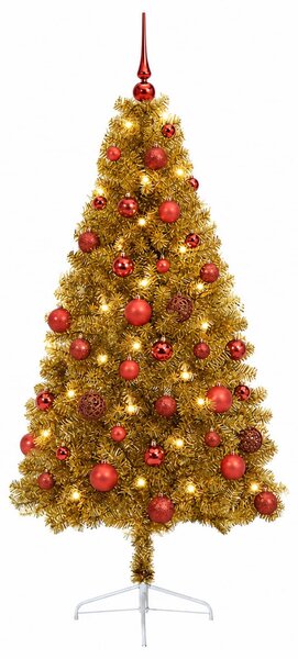 Műkarácsonyfa gömbbel 120 cm 150 LED Meleg fehér PVC és fém