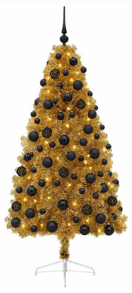 Műkarácsonyfa gömbbel 180 cm 300 LED Meleg fehér PVC és fém