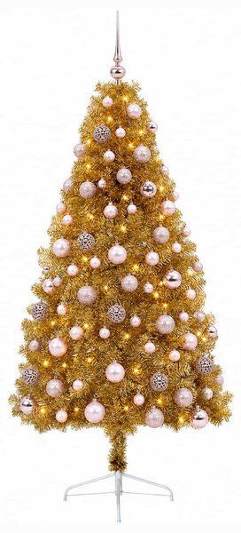 Műkarácsonyfa gömbbel 180 cm 300 LED Meleg fehér PVC és fém