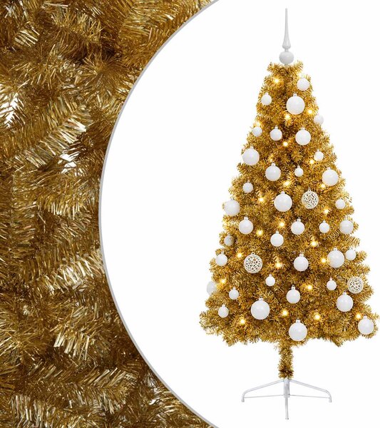 Műkarácsonyfa gömbbel 120 cm 150 LED Meleg fehér PVC és fém