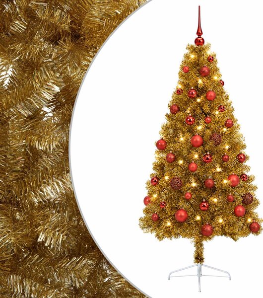 Műkarácsonyfa gömbbel 120 cm 150 LED Meleg fehér PVC és fém