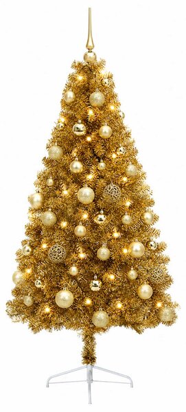 Műkarácsonyfa gömbbel 120 cm 150 LED Meleg fehér PVC és fém
