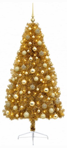 Műkarácsonyfa gömbbel 180 cm 300 LED Meleg fehér PVC és fém