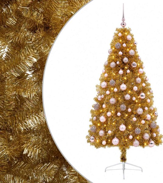 Műkarácsonyfa gömbbel 180 cm 300 LED Meleg fehér PVC és fém