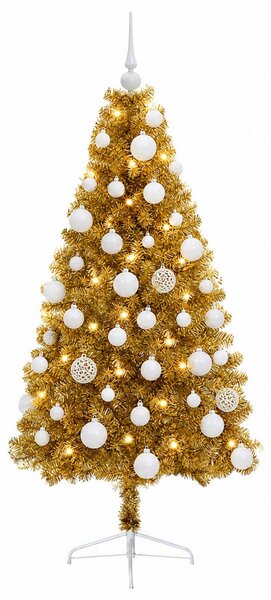 Műkarácsonyfa gömbbel 120 cm 150 LED Meleg fehér PVC és fém