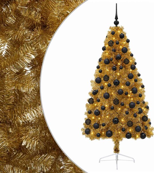 Műkarácsonyfa gömbbel 180 cm 300 LED Meleg fehér PVC és fém