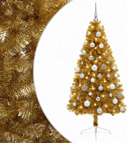 Műkarácsonyfa gömbbel 120 cm 150 LED Meleg fehér PVC és fém