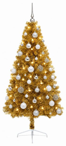Műkarácsonyfa gömbbel 120 cm 150 LED Meleg fehér PVC és fém