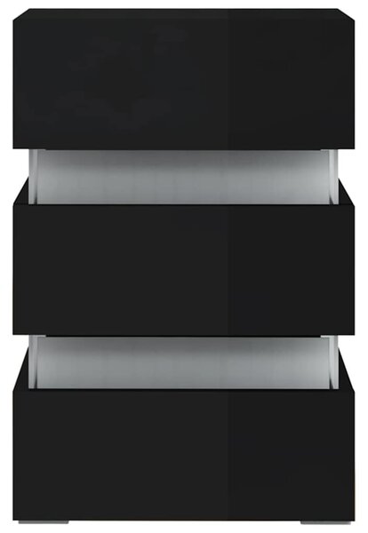 Magasfényű fekete szerelt fa LED-es éjjeliszekrény 45x35x67 cm